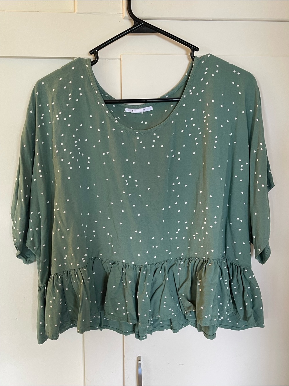 O'Neill Sage Green Polka Dot Peplum Blouse